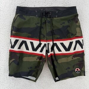 RVCA Bruce Irons Board Shorts Mens 32 Green Camo Flag Surf Swim Trunks